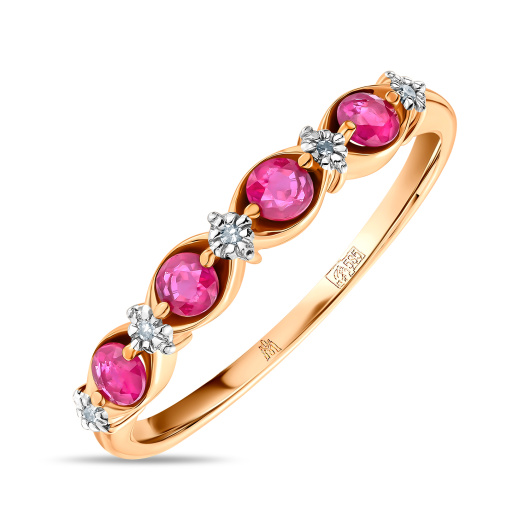 Кольцо с бриллиантами и рубинами