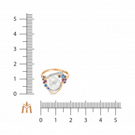 Кольцо с аметистами, топазами, жемчугом и фианитами