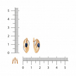 Серьги с выращенным сапфиром и фианитом