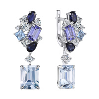 Серьги с аквамаринами, топазами, бриллиантами, сапфирами и танзанитами - фото 1