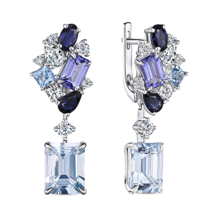 Серьги с аквамаринами, топазами, бриллиантами, сапфирами и танзанитами - фото 1