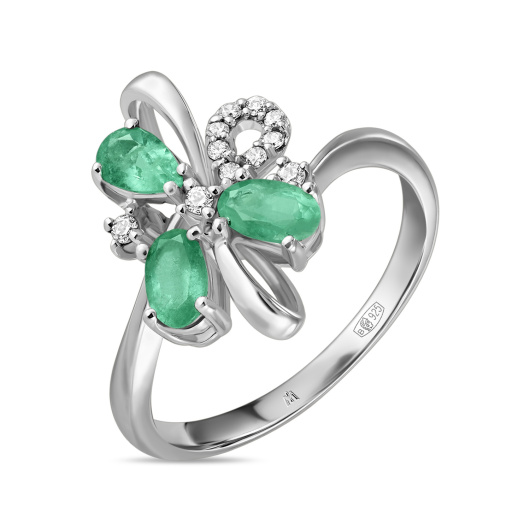 Кольцо с изумрудами и фианитом