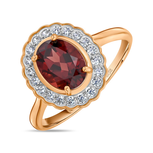 Кольцо с гранатом и фианитами
