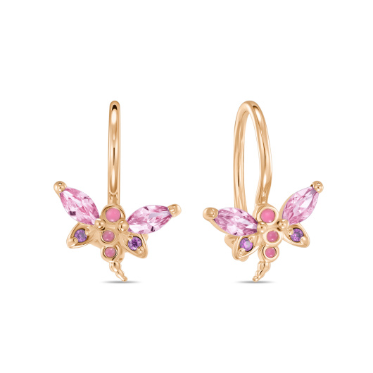 Серьги с эмалью, корундом и фианитами