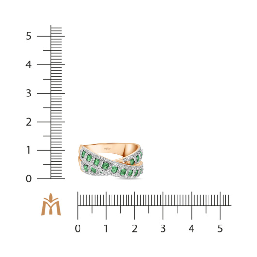 Кольцо с изумрудами и бриллиантами