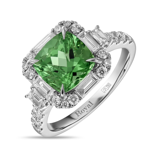 Кольцо с бриллиантами и цаворитом