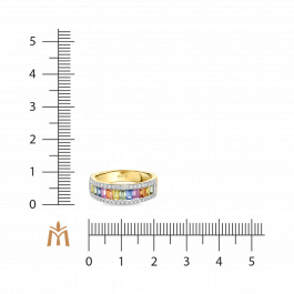 Кольцо с бриллиантами и цветными сапфирами