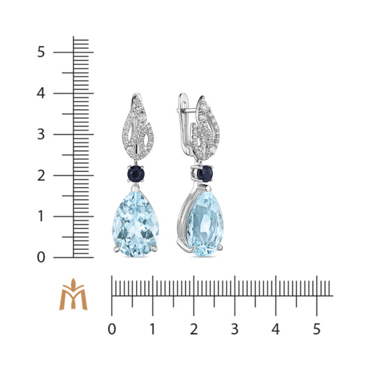 Серьги с сапфирами, аквамаринами и бриллиантами