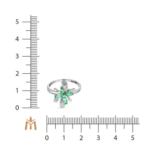 Кольцо с изумрудами и фианитом