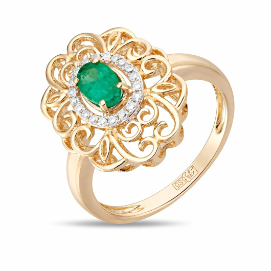 Кольцо с бриллиантами и изумрудом