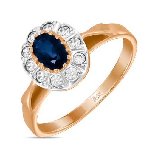 Кольцо с сапфиром и фианитом
