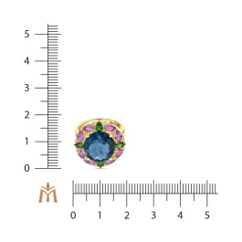 Кольцо с бриллиантами, гранатами, лондон топазом и цветными сапфирами