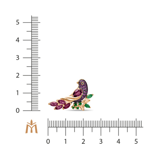 Брошь с агатами, родолитами и фианитами