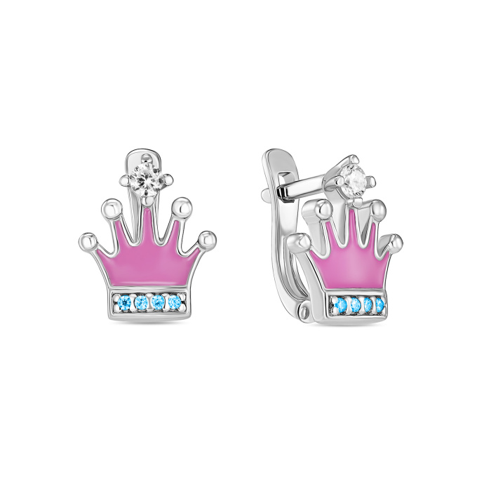 Серьги с эмалью и фианитами - фото 1