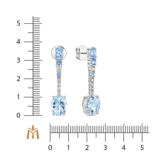 Серьги с аквамаринами, топазами и бриллиантами