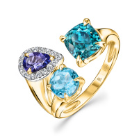 Кольцо с топазом, бриллиантами, танзанитом и цирконом - фото 1 Кольцо с топазом, бриллиантами, танзанитом и цирконом - фото 1