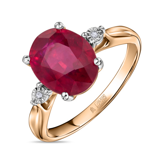 Кольцо с бриллиантами и облагороженным рубином