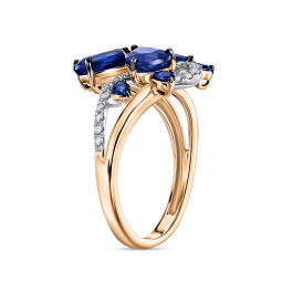 Кольцо с кианитом, сапфирами и бриллиантами