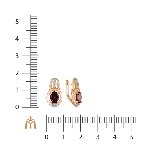 Серьги с гранатом и фианитами