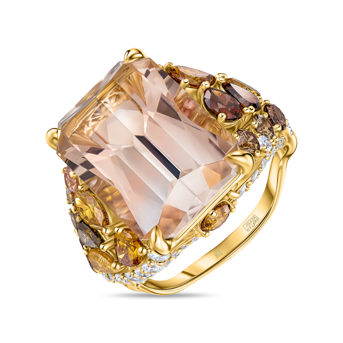 Кольцо с топазом, цветными бриллиантами и бриллиантами - фото 1 Кольцо с топазом, цветными бриллиантами и бриллиантами - фото 1