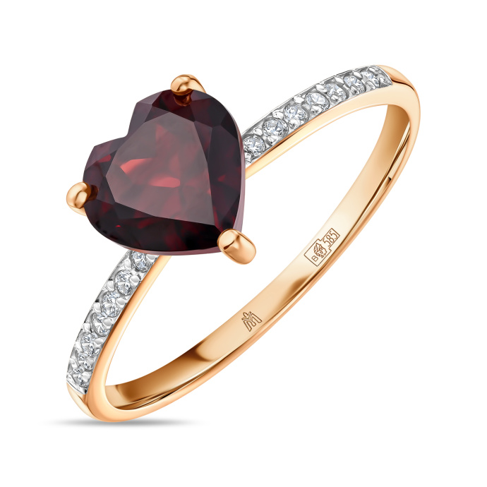 Кольцо с фианитами и гранатом - фото 1