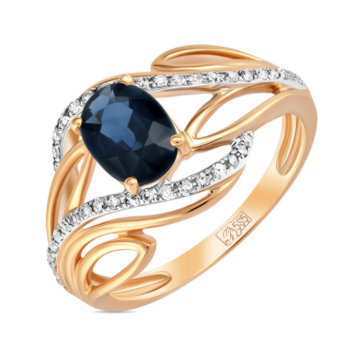Кольцо с бриллиантами и сапфиром
