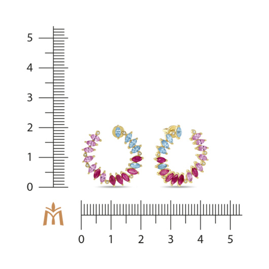 Серьги с бриллиантами, цветными сапфирами и рубинами