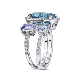Кольцо с топазом, бриллиантами, танзанитом и цирконом