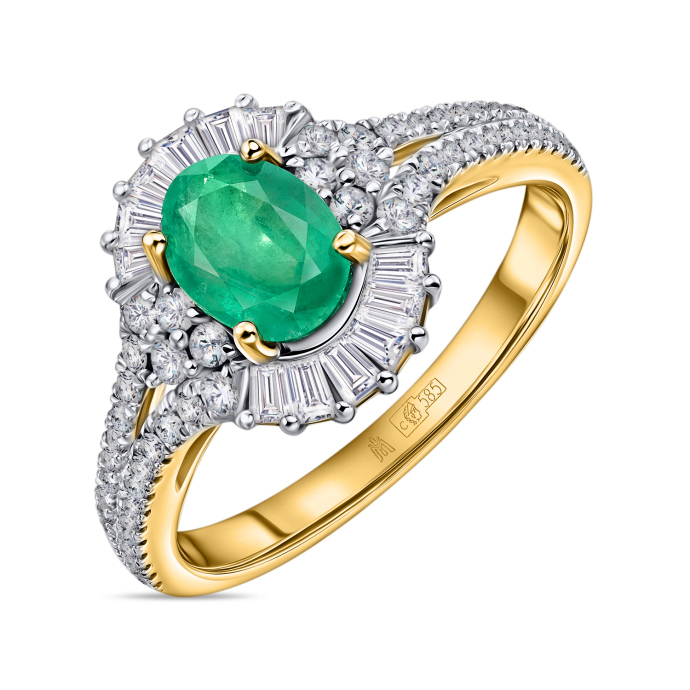 Кольцо с бриллиантами и изумрудом - фото 1