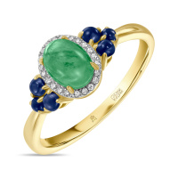 Кольцо с бриллиантами, изумрудом и сапфирами - фото 1