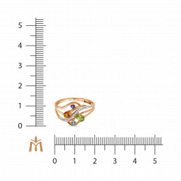 Кольцо с топазом, аметистом, бриллиантами, цитрином и перидотом