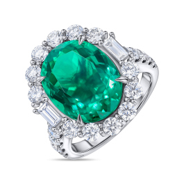 Кольцо с бриллиантами и гидротермальным изумрудом