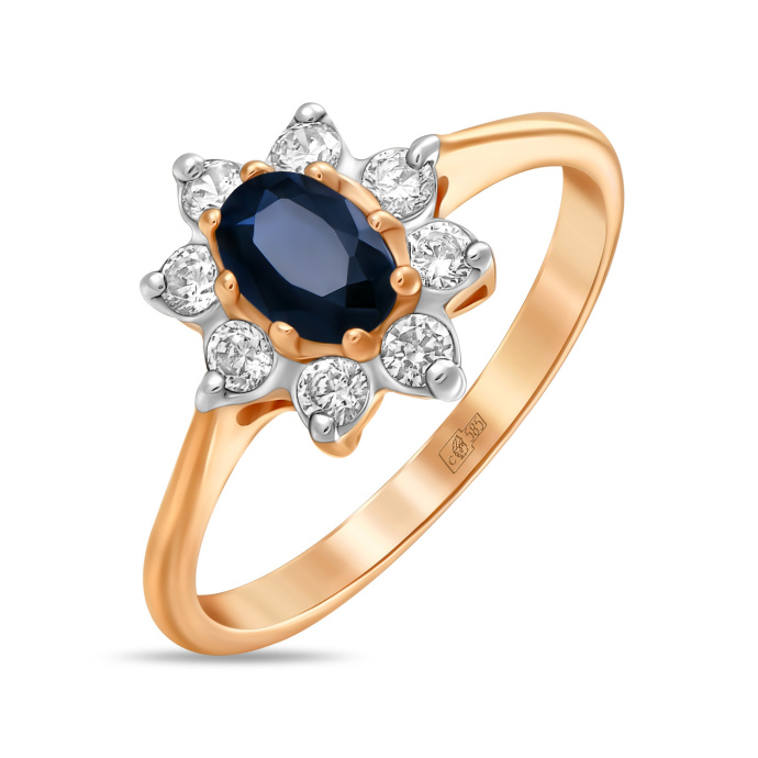Кольцо с сапфиром и фианитом - фото 1