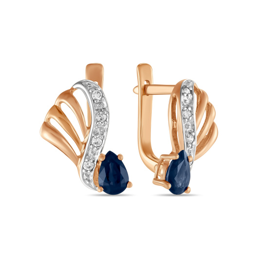 Серьги с сапфирами и фианитом