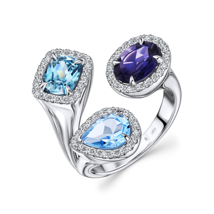 Кольцо с топазом, бриллиантами, иолитом и цирконом - фото 1 Кольцо с топазом, бриллиантами, иолитом и цирконом - фото 1