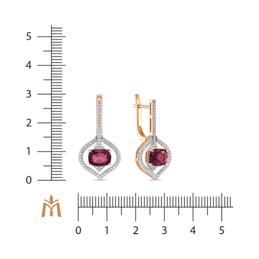 Серьги с родолитом и бриллиантами