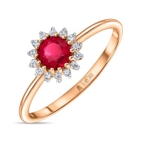 Кольцо с бриллиантами и облагороженным рубином - фото 1