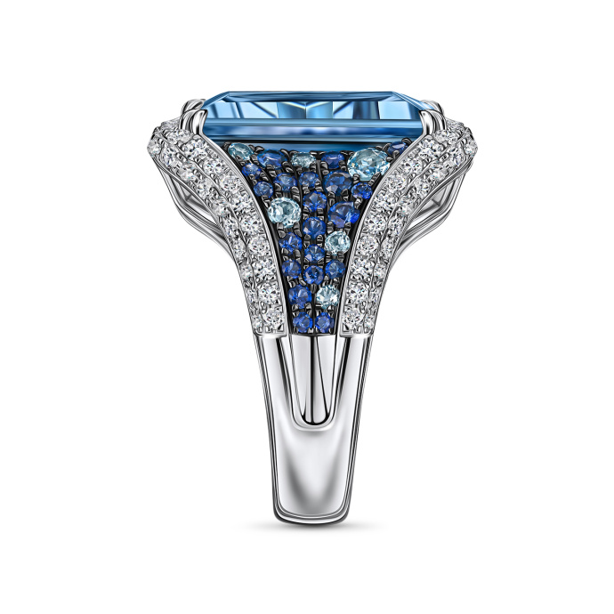 Кольцо с аквамарином, топазами, бриллиантами и сапфирами - фото 2 Кольцо с аквамарином, топазами, бриллиантами и сапфирами - фото 2