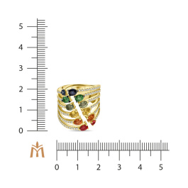 Кольцо с бриллиантами, гранатом, сапфирами и цветными сапфирами