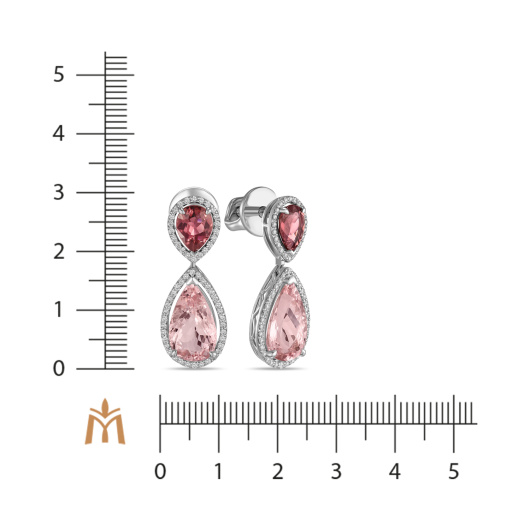 Серьги с морганитами, бриллиантами и турмалинами