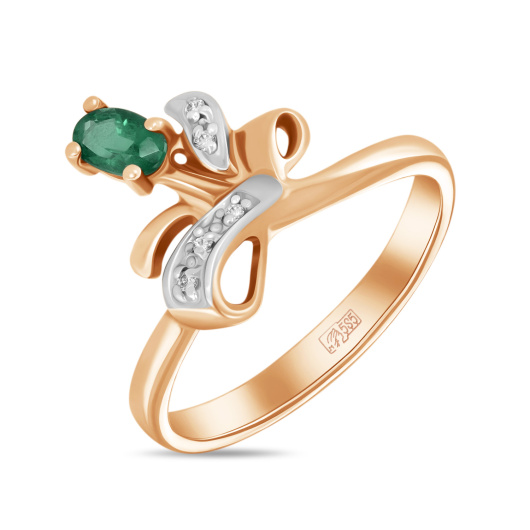 Кольцо с изумрудом и фианитом