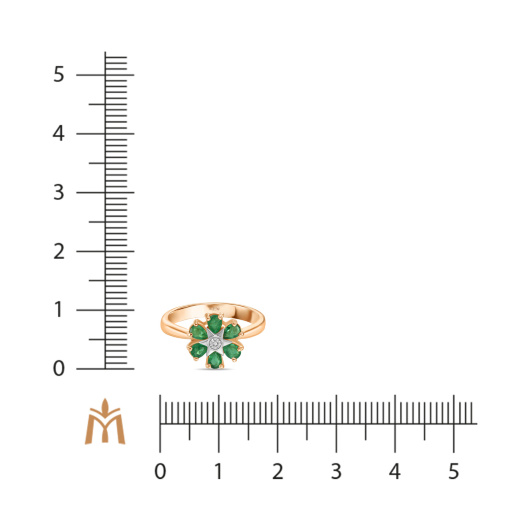 Кольцо с бриллиантом и изумрудами