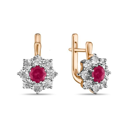 Серьги с бриллиантами и облагороженным рубином