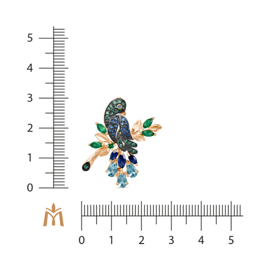 Брошь с агатами, топаз швейцарскийами, сапфиром и фианитами