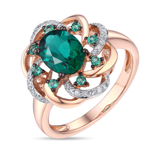 Кольцо с бриллиантами и гидротермальным изумрудом