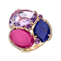 Кольцо с аметистами, бриллиантами, галалитом и лазуритом - фото 1 Кольцо с аметистами, бриллиантами, галалитом и лазуритом - фото 1