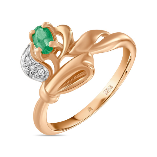 Кольцо с изумрудом и фианитом