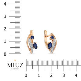 Серьги с выращенным сапфиром и фианитом