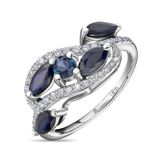 Кольцо с бриллиантами и сапфирами