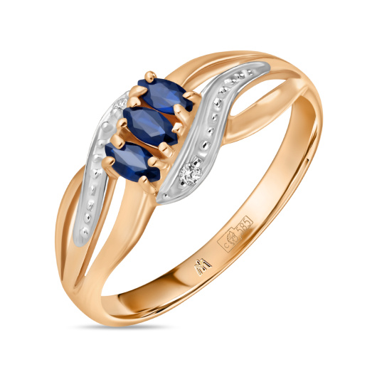 Кольцо с сапфирами и фианитом